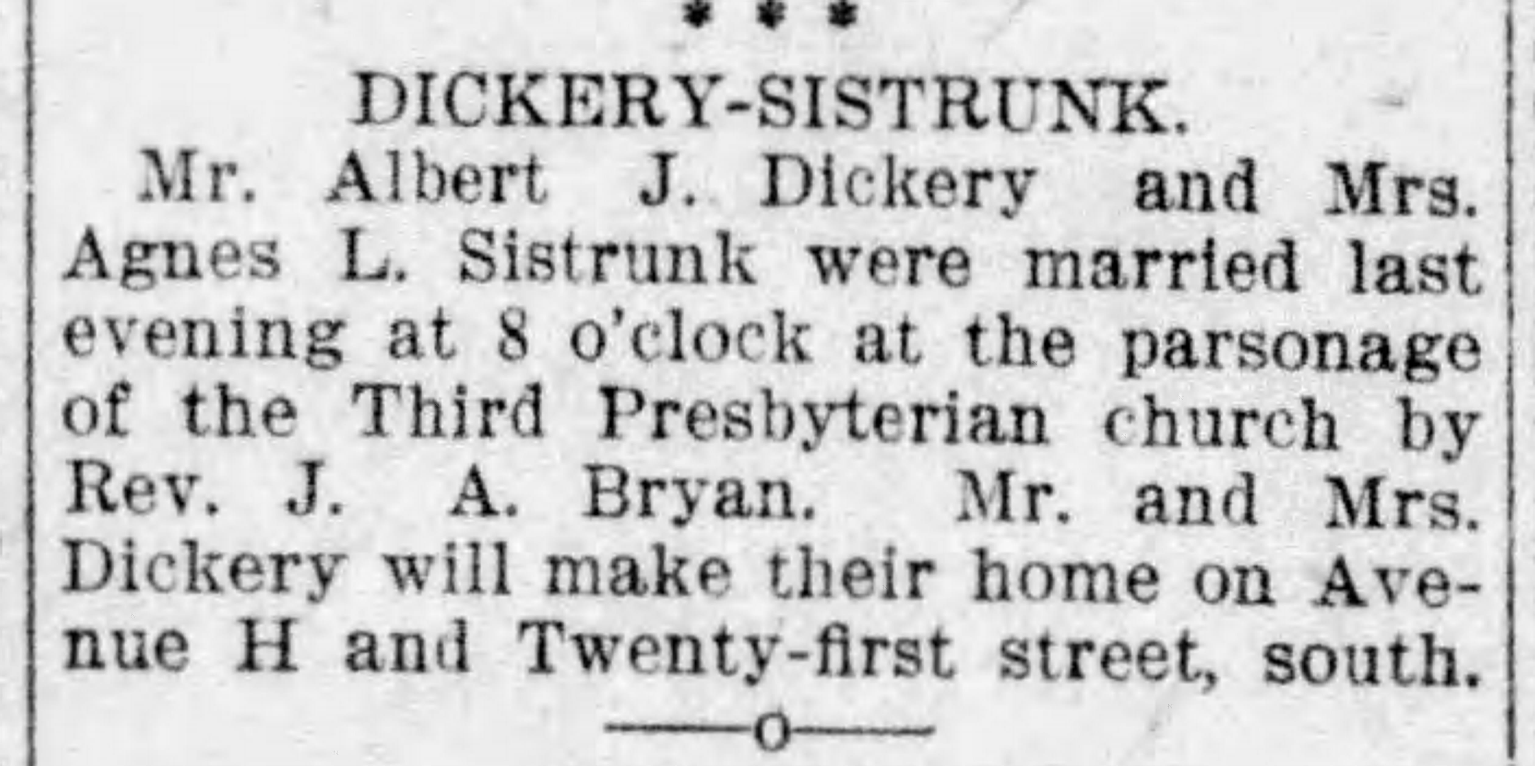 Albert J. Dickery-Agnes L. Sistrunk